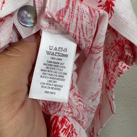 Joie Plus 3X Tropical Hawaiian Linen Top White Beach Resort Vacation Coastal - Picture 6 of 6